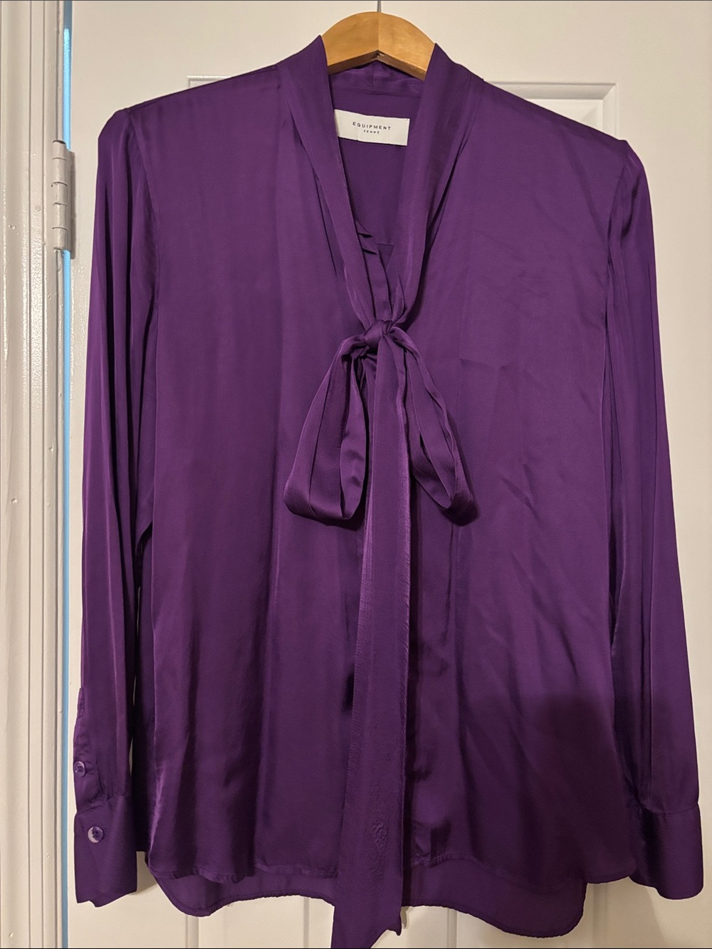Equipment Purple Satin Tie-Neck Blouse